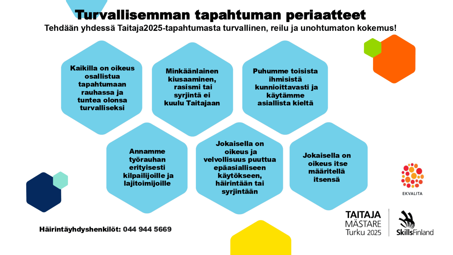 Turvallisemman tapahtuman periaatteet tiivistettynä laatikoihin